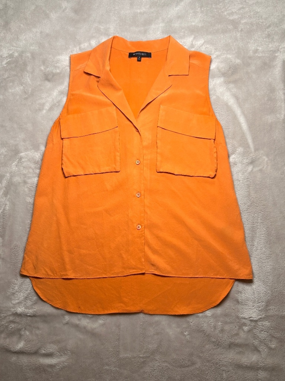 Lafayette 148 Top Size 2 Orange Sleeveless‎ 100% Silk Camp Collar Casual Preppy